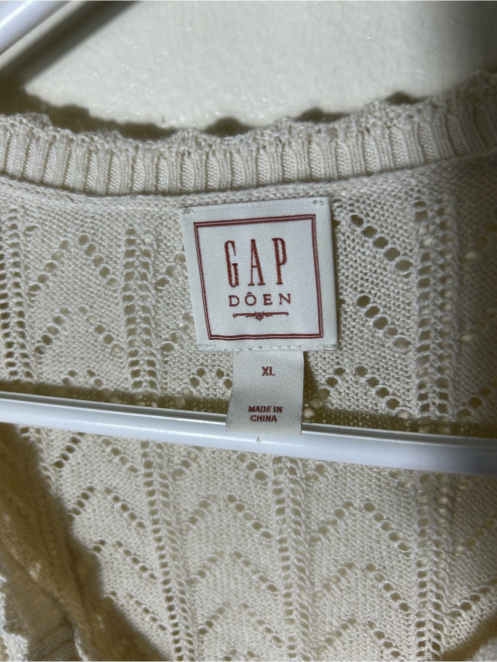 Doen X Gap ivory pointelle knit puff sleeve short sleeve top womens XL - Picture 7 of 8